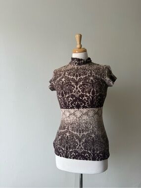 Marquis Velvet Burnout Mock Neck Top Size M
